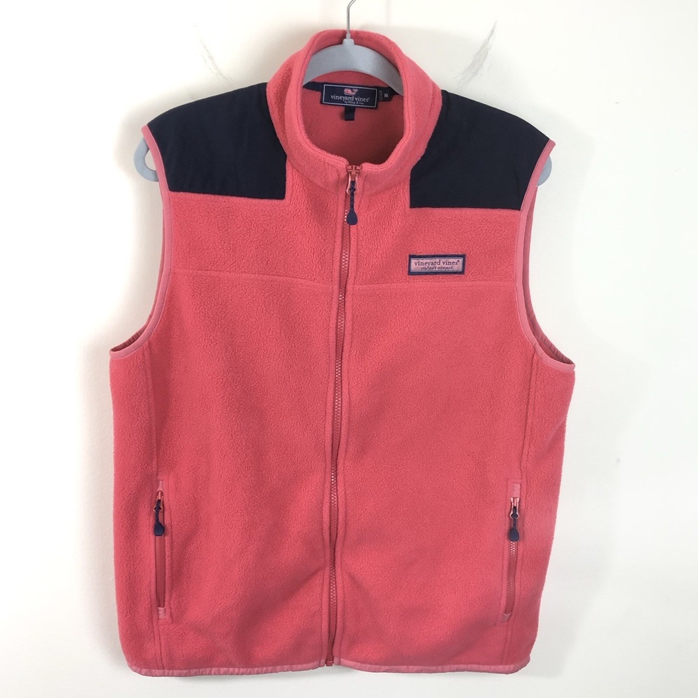 Vineyard Vines Shep Mens Fleece Full Zip Vest Size M Coral Pink Jetty Red